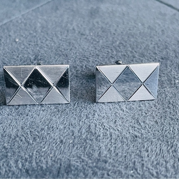 VINTAGE A&Z STERLING SILVER TEXTURED RECTANGLE CUFFLINKS CUFF LINKS - Picture 1 of 6